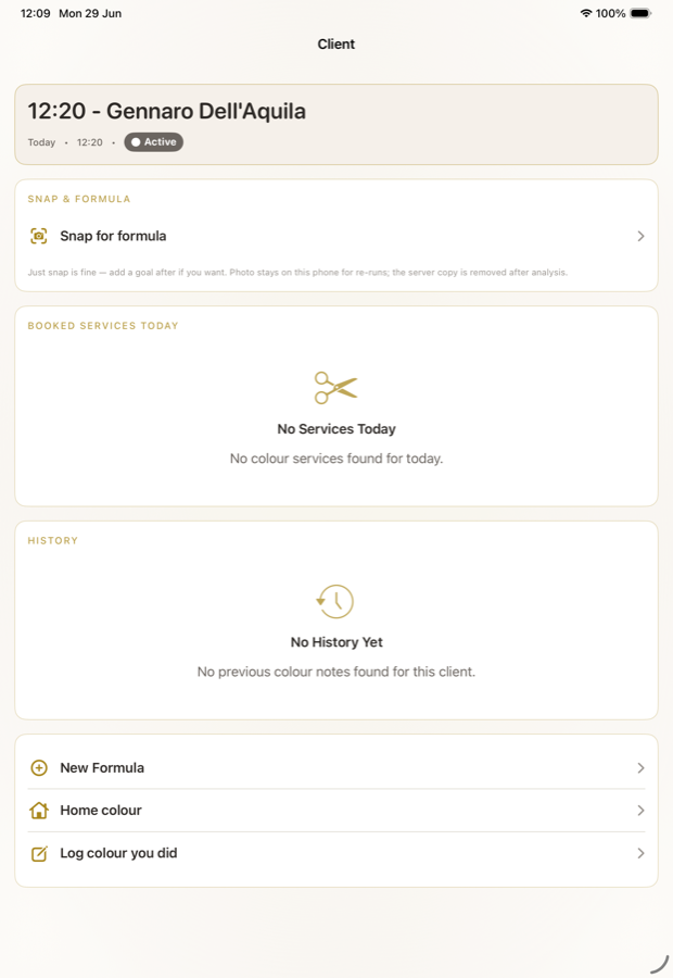 Client bill with services and bar items